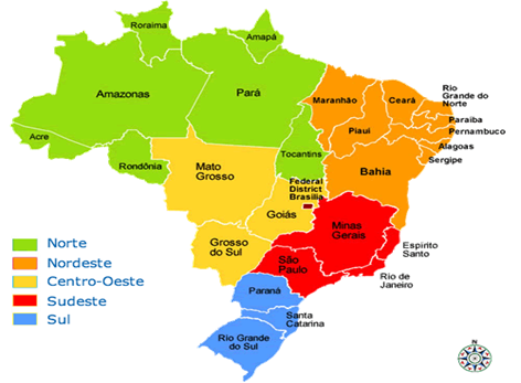 Карта Бразилии и ее регионов.